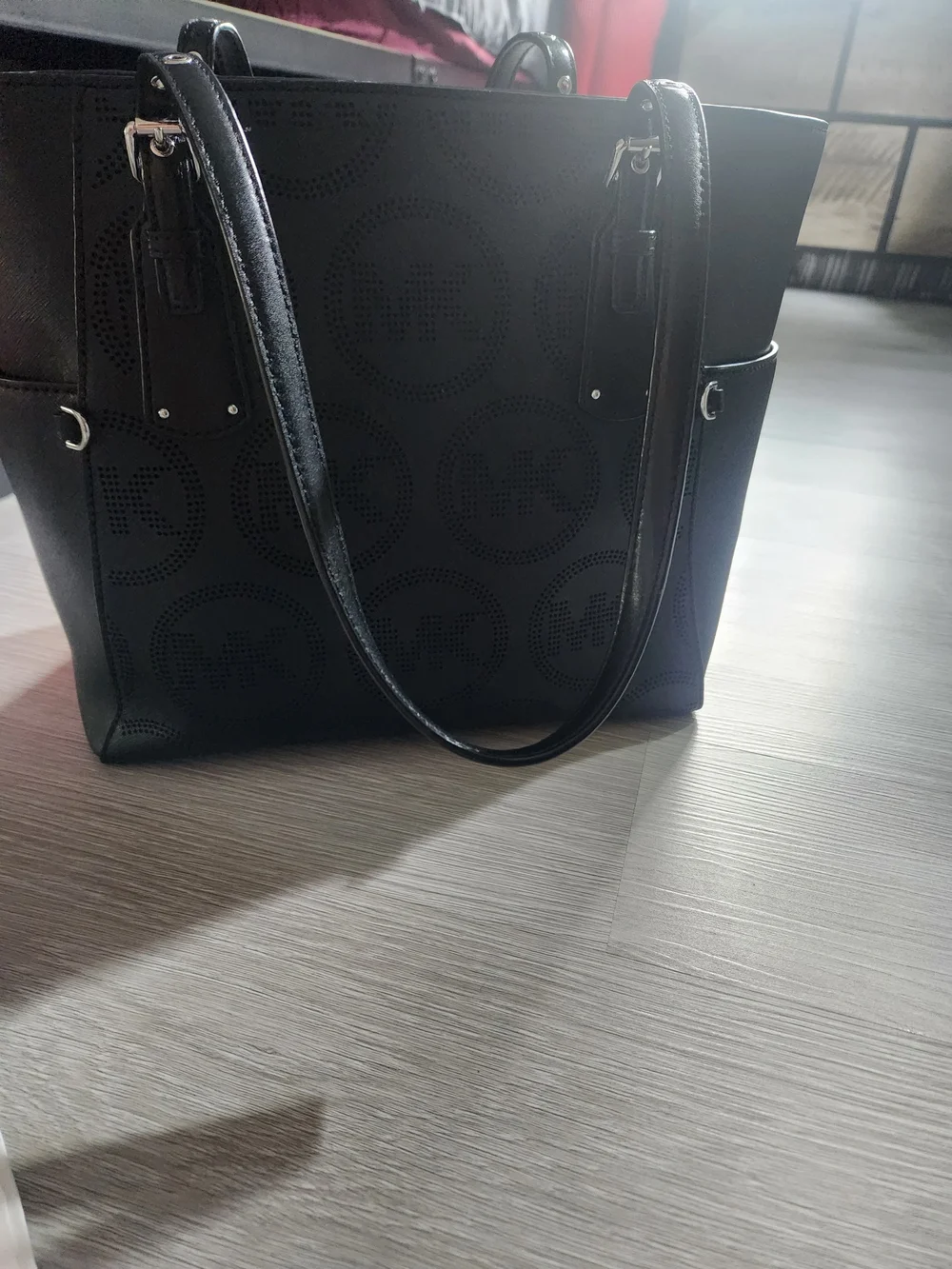 Michael Kors Black Perforated MK Logo Tote